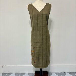 Vintage Harve Benard Brown Plaid 100% Wool Dress Sz 12 Fall Autumn Leaf